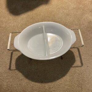 Anchor Hocking Fire King Milk Glass Divided Tray And  Warmer